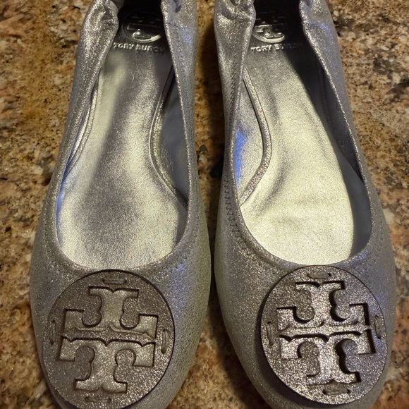 Tory Burch Shoes - Tory Burch Metallic Silver Reva Flats